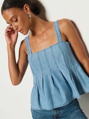 NWT Nation LTD Dove Blue Chambray Pleated Tank, Size XS